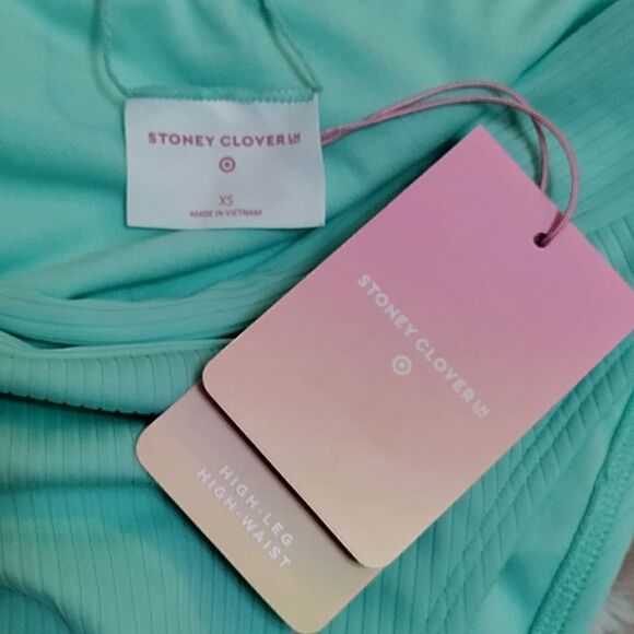 NWT Stoney Clover Mint Green Bikini Bottom Sz XS High Cut Leg High Waisted - Picture 4 of 5